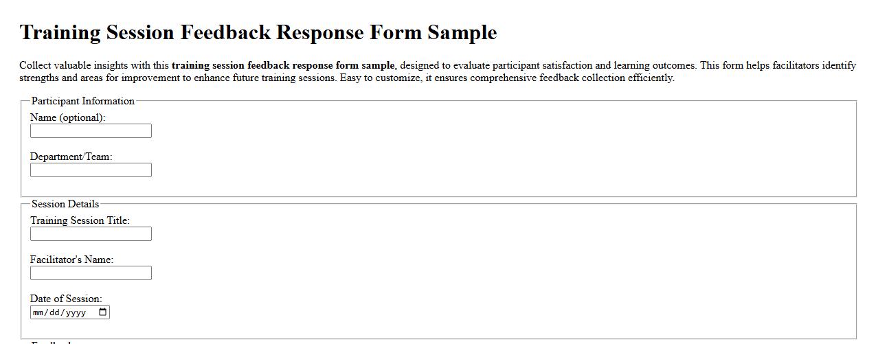 Training session feedback response form sample image preview