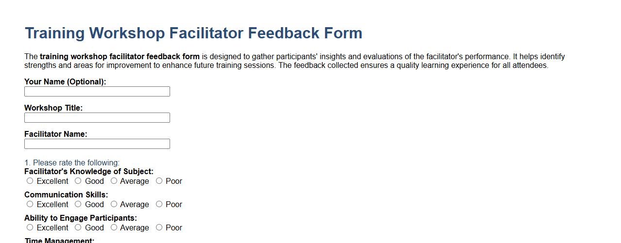 training workshop facilitator feedback form image preview