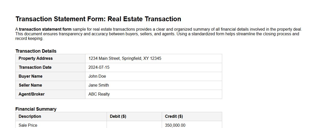 Transaction statement form sample for real estate transactions image preview