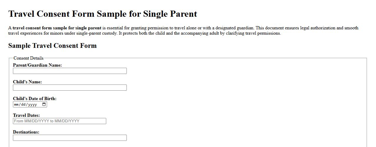 Travel consent form sample for single parent image preview