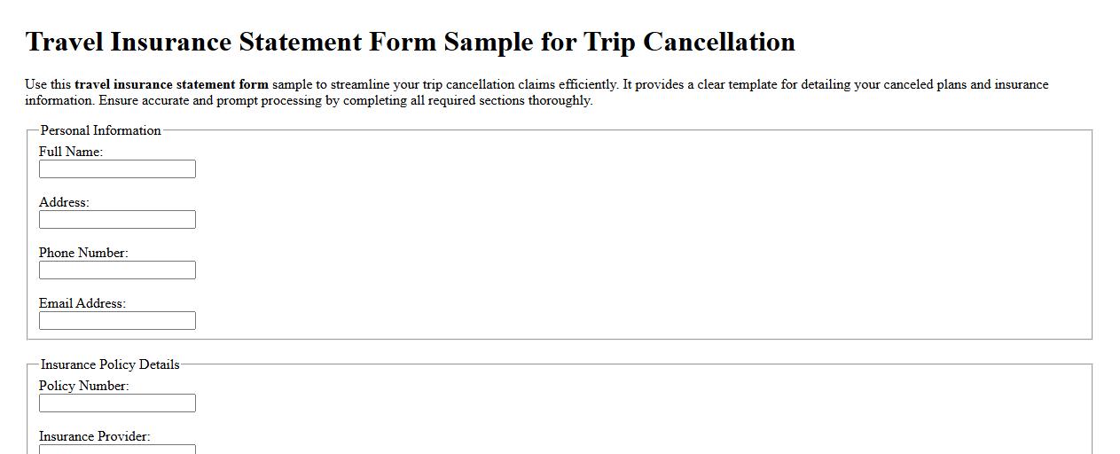 Travel insurance statement form sample for trip cancellation image preview