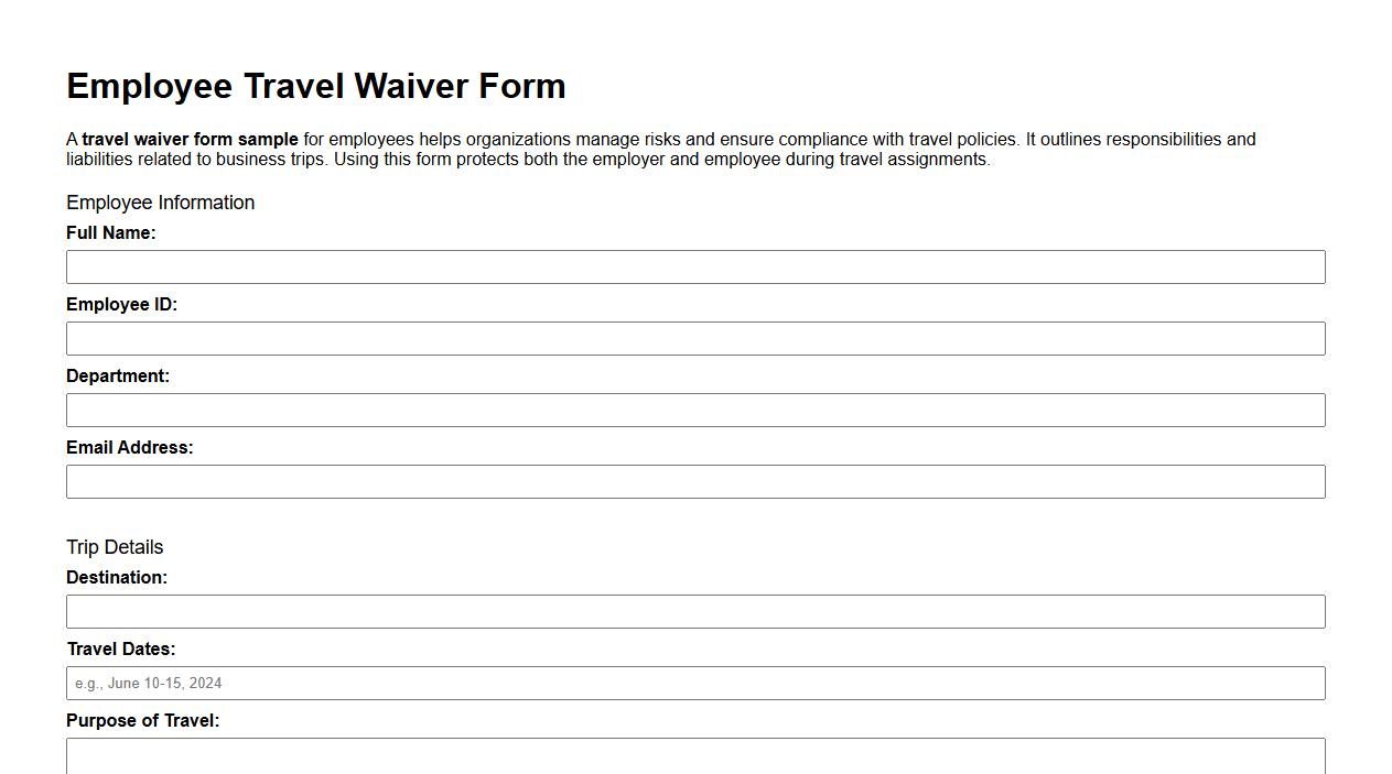 travel waiver form sample for employees image preview