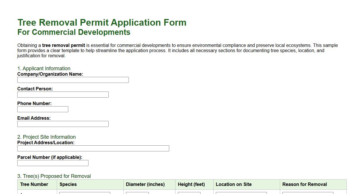 Tree removal permit form sample for commercial developments image preview