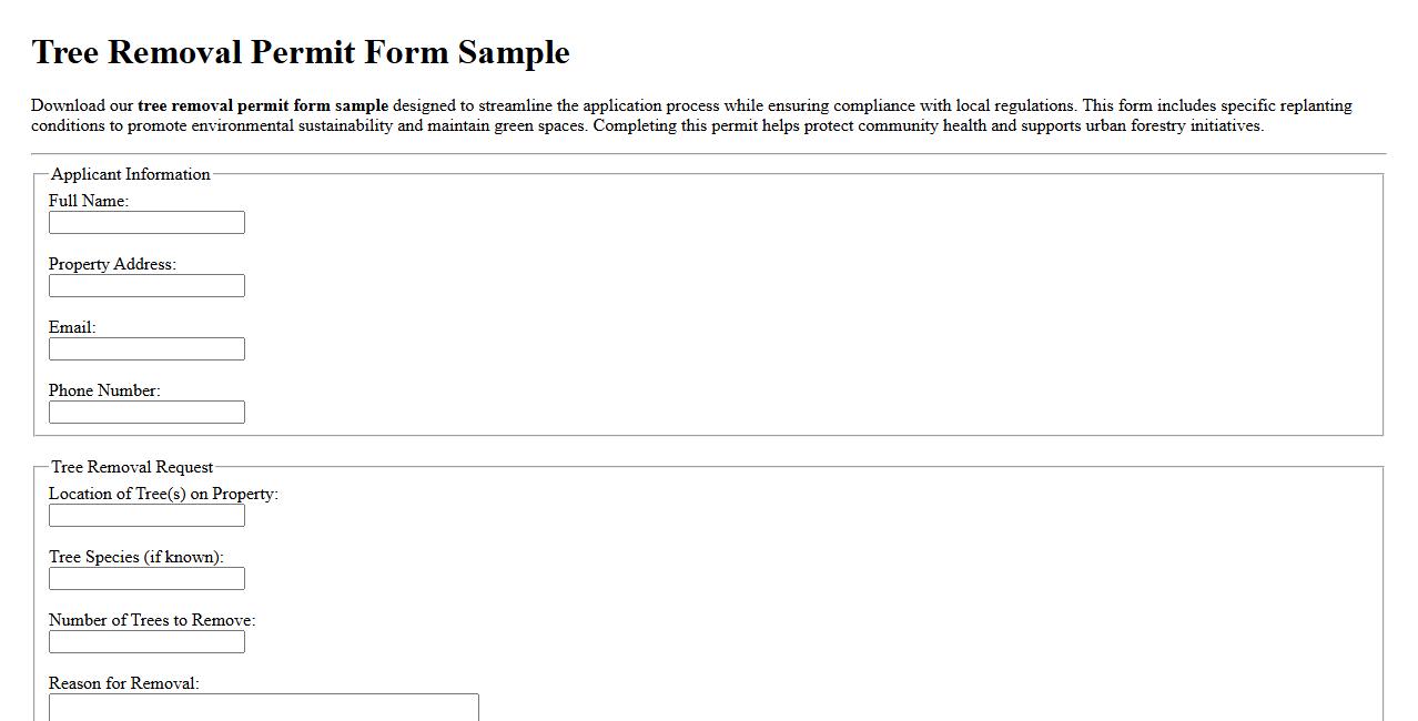 Tree removal permit form sample with replanting conditions image preview