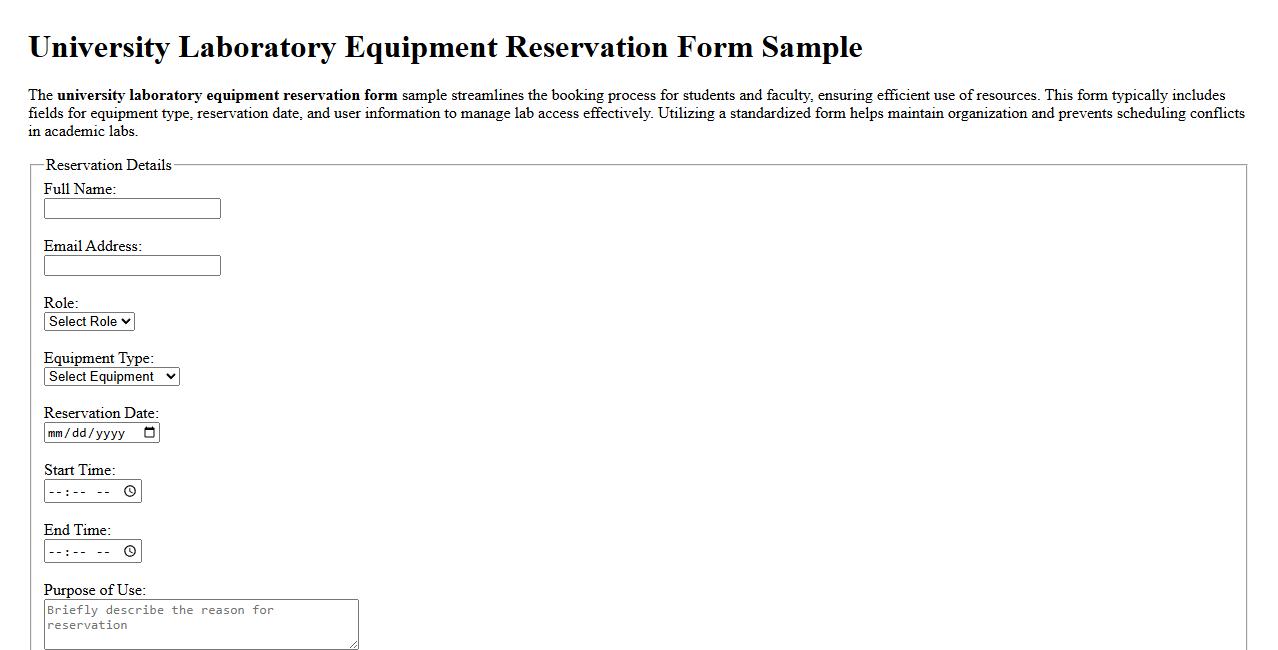 University laboratory equipment reservation form sample image preview
