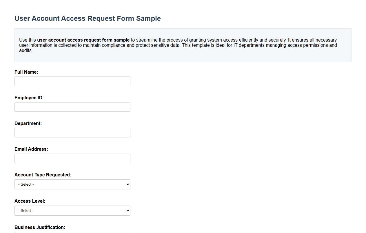 user account access request form sample image preview