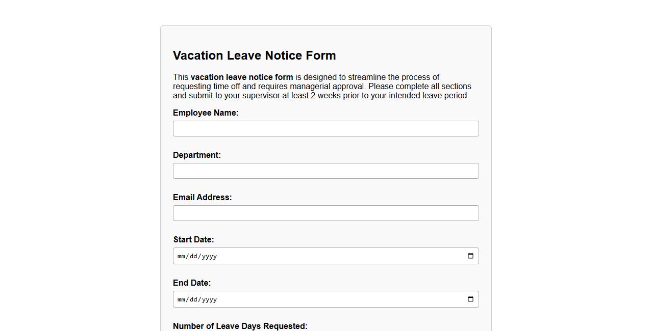 vacation leave notice form sample requiring manager approval image preview