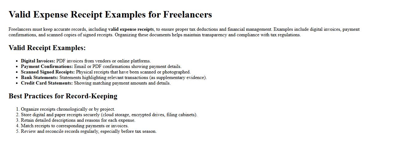 Valid expense receipt examples for freelancers image preview