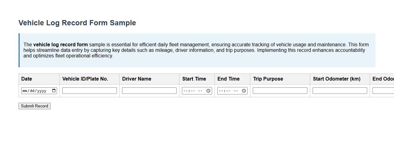 vehicle log record form sample for daily fleet management image preview