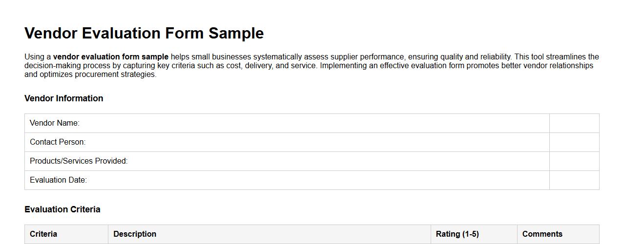 vendor evaluation form sample for small businesses image preview