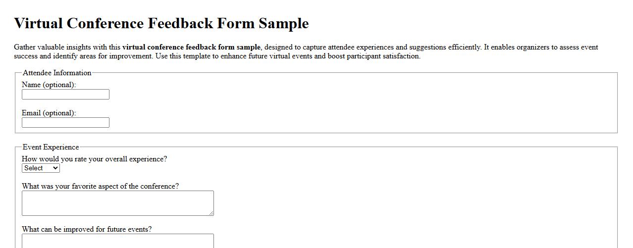 Virtual conference feedback form sample image preview