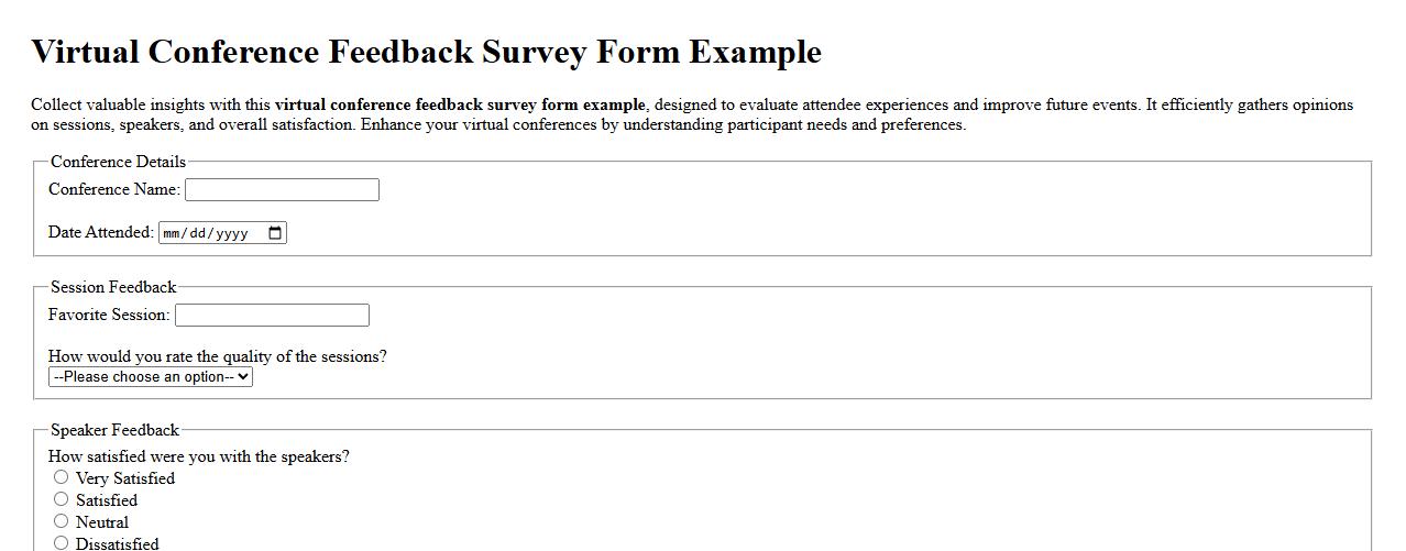 Virtual conference feedback survey form example image preview