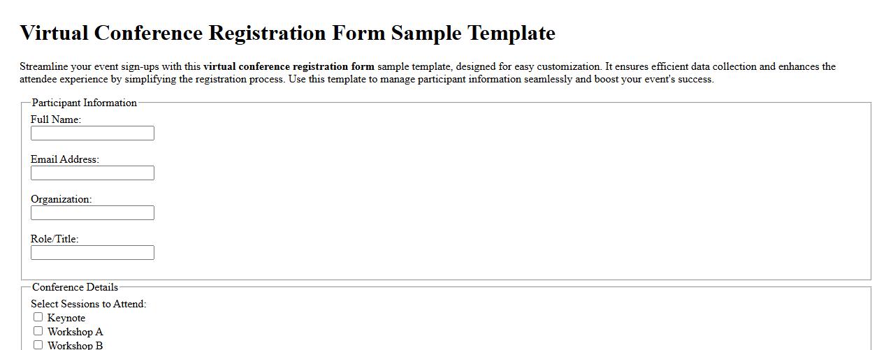 Virtual conference registration form sample template image preview