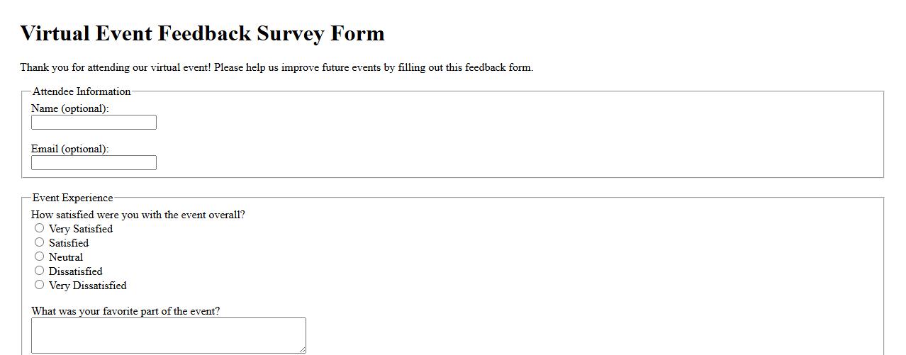 virtual event feedback survey form sample image preview