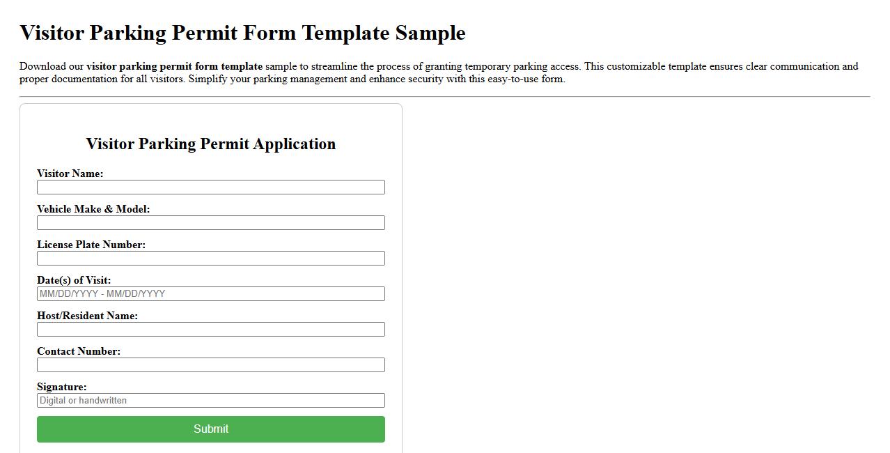 visitor parking permit form template sample image preview
