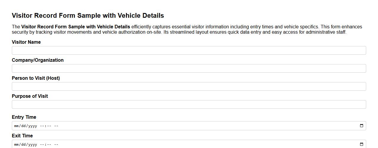 Visitor Record Form Sample with Vehicle Details image preview
