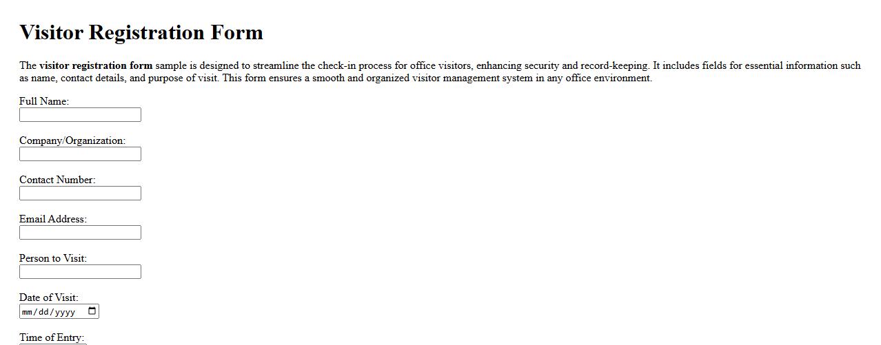 Visitor registration form sample for office visitors image preview