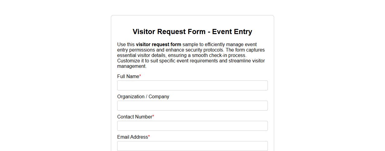 visitor request form sample for event entry image preview