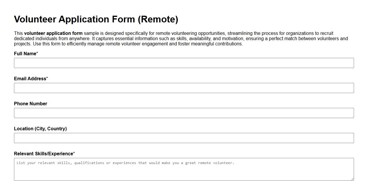 Volunteer application form sample for remote volunteering image preview