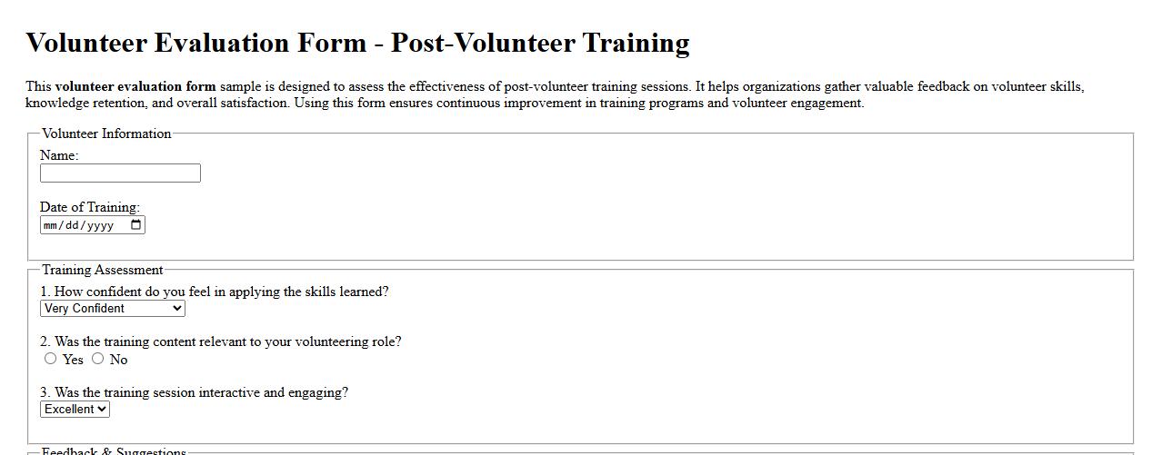 Volunteer evaluation form sample post-volunteer training image preview