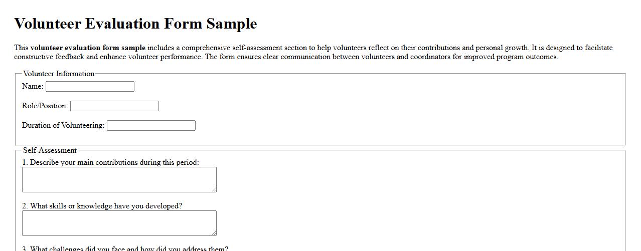 Volunteer evaluation form sample with self-assessment image preview