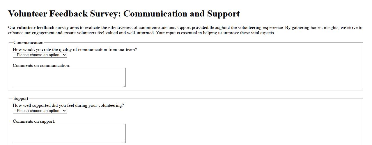 Volunteer feedback survey regarding communication and support image preview