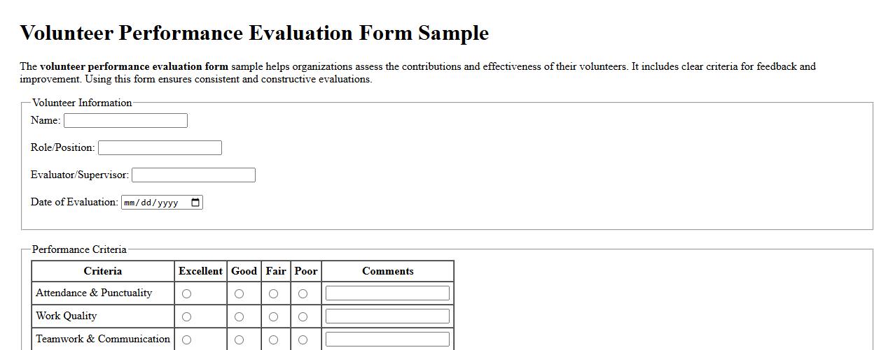 Volunteer performance evaluation form sample image preview