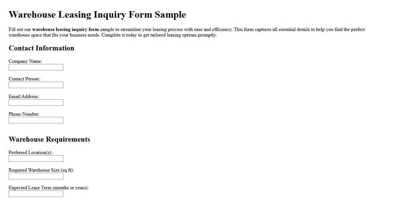 warehouse leasing inquiry form sample image preview