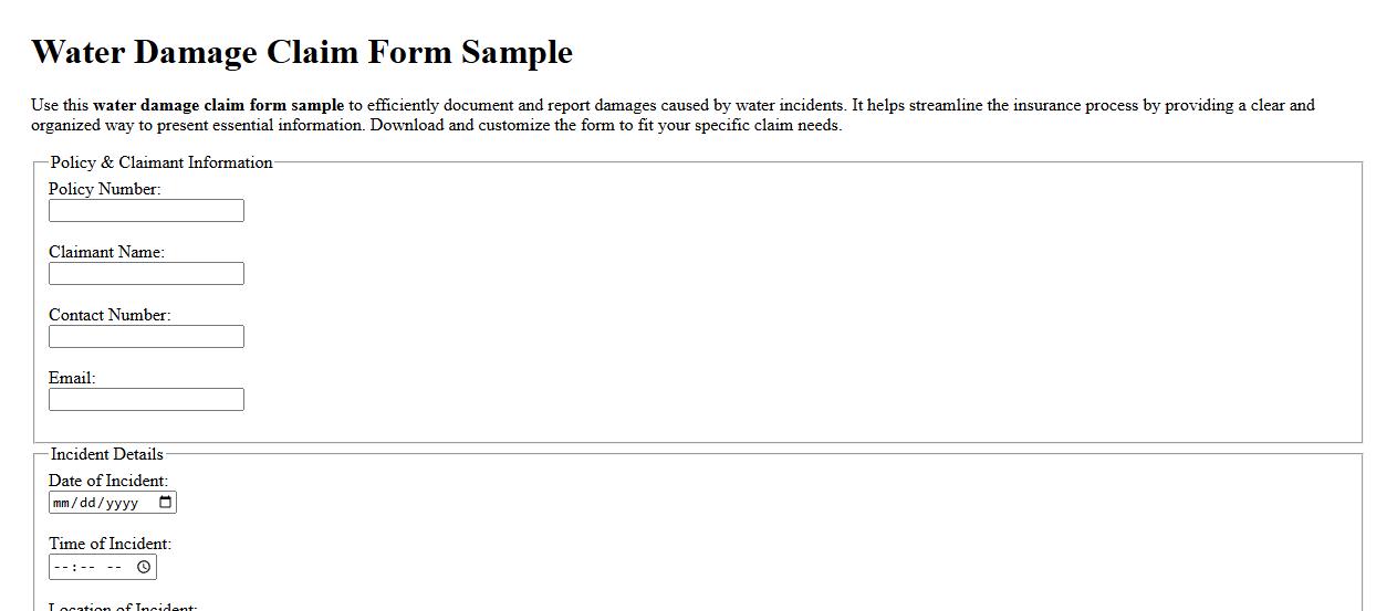 Water damage claim form sample image preview