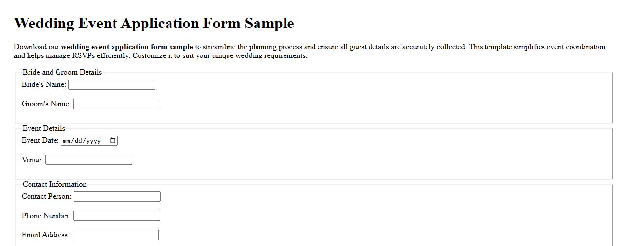 Wedding event application form sample image preview