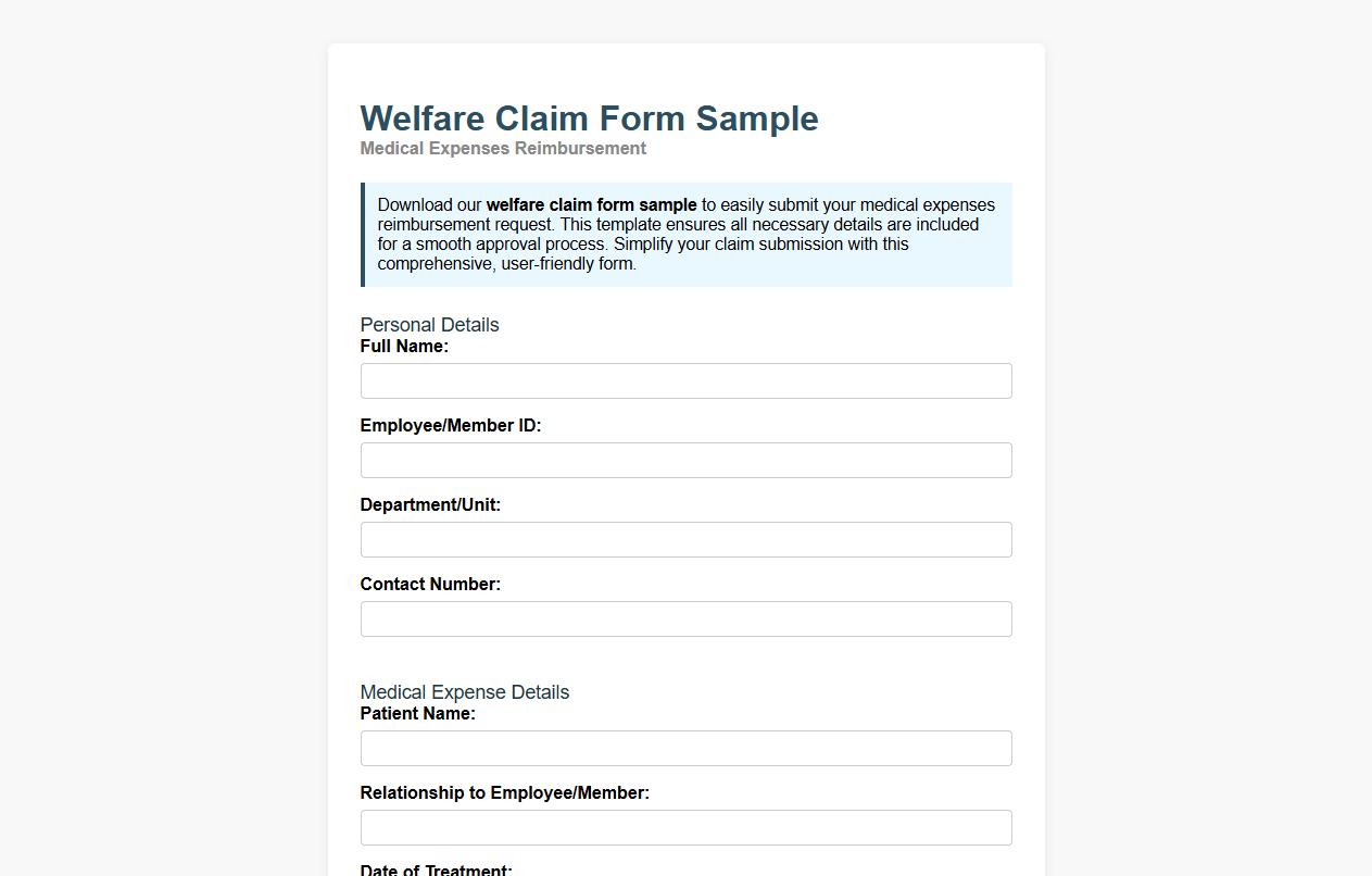 welfare claim form sample for medical expenses reimbursement image preview