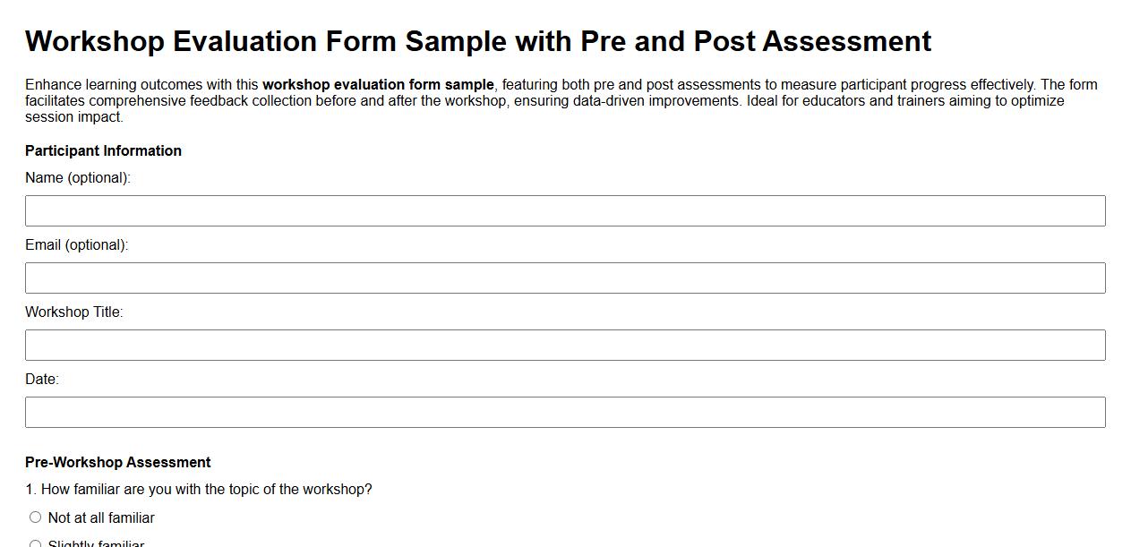 Workshop evaluation form sample with pre and post assessment image preview
