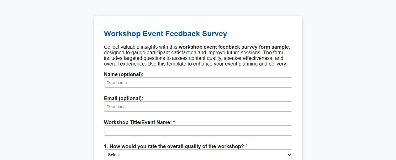 workshop event feedback survey form sample image preview