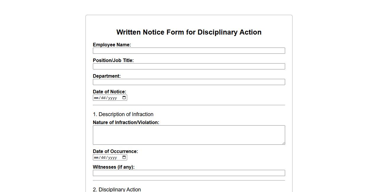 written notice form sample for disciplinary action image preview