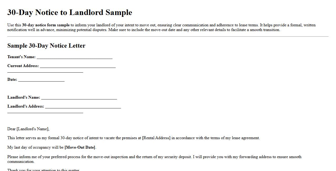30-day notice form sample to landlord for moving out image preview