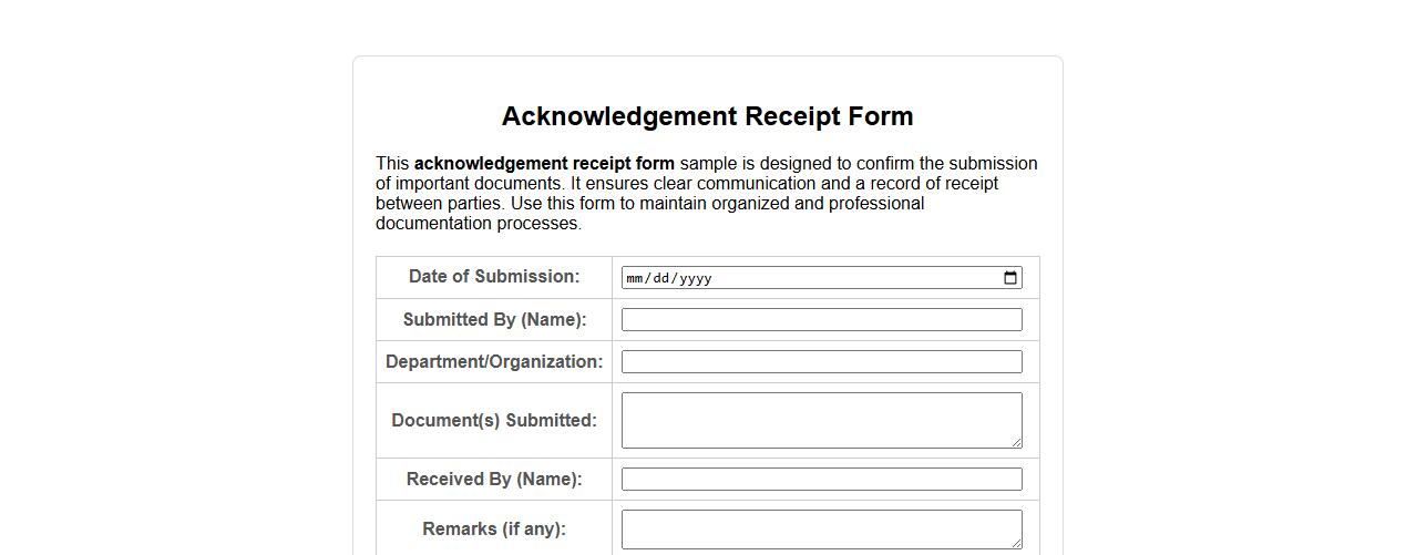 Acknowledgement receipt form sample for document submission image preview