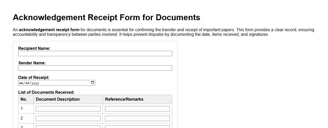 Acknowledgement receipt form sample for documents image preview