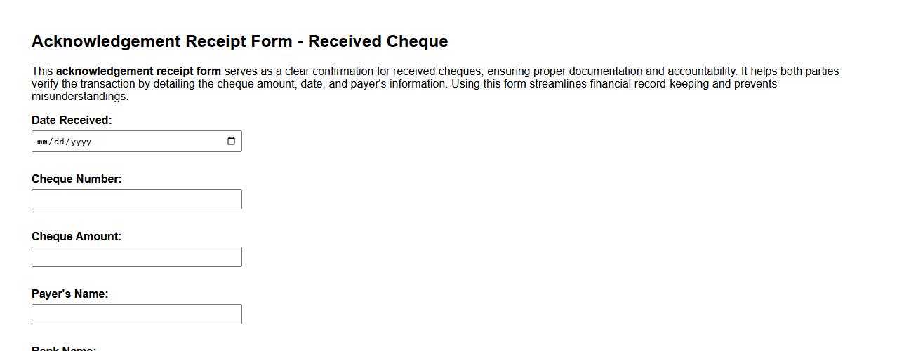 Acknowledgement receipt form sample for received cheque image preview
