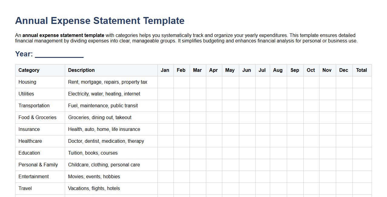 annual expense statement template with categories image preview