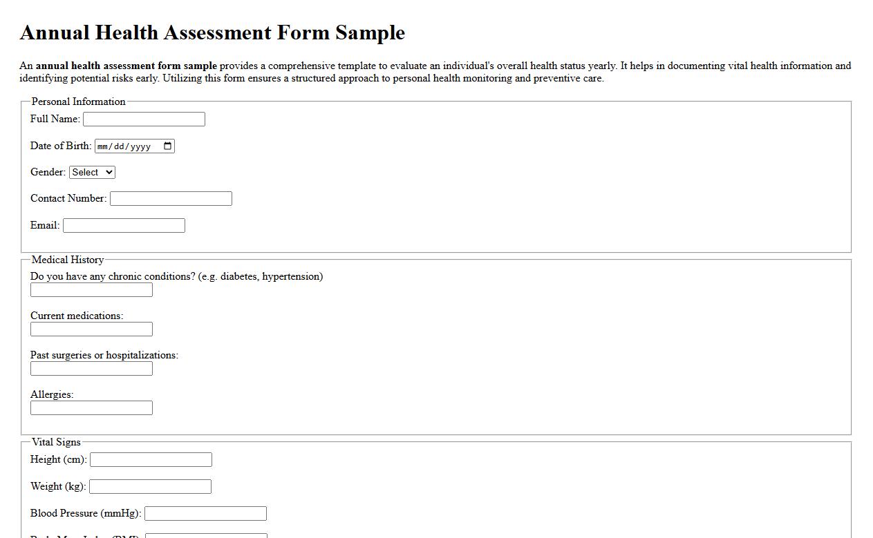 Annual health assessment form sample image preview