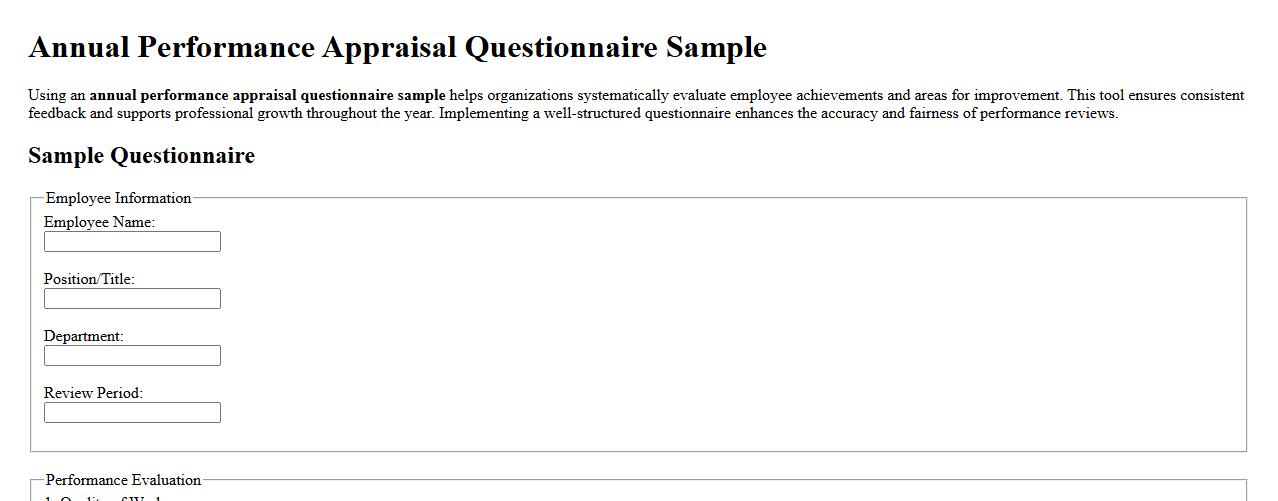 Annual performance appraisal questionnaire sample image preview