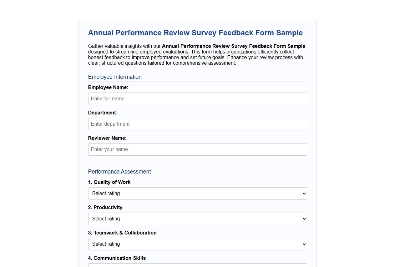 Annual performance review survey feedback form sample image preview