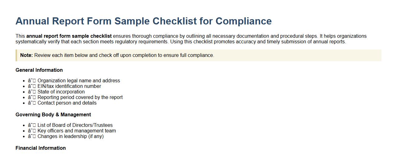 annual report form sample checklist for compliance image preview