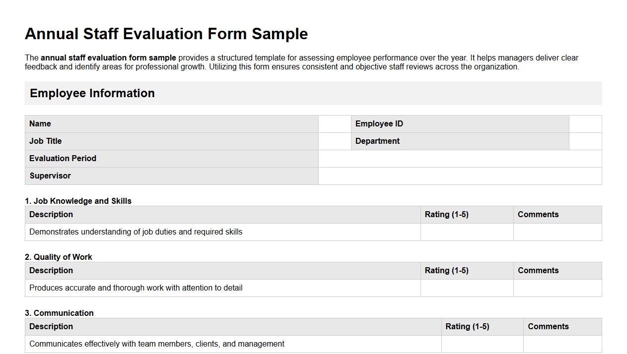 annual staff evaluation form sample image preview