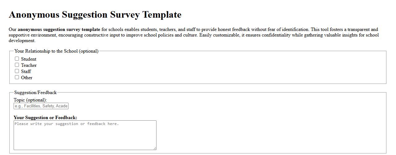 anonymous suggestion survey template for schools image preview