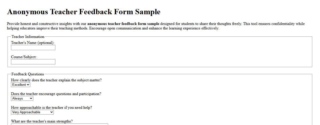 anonymous teacher feedback form sample for students image preview