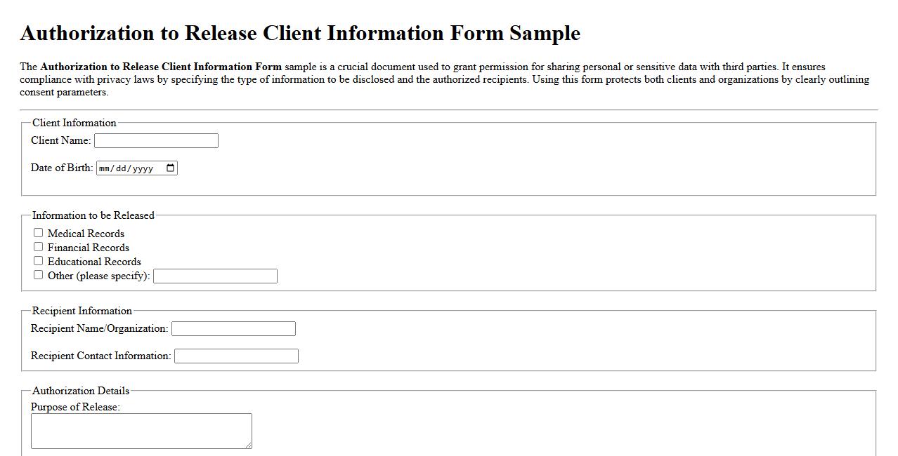 Authorization to Release Client Information Form Sample image preview
