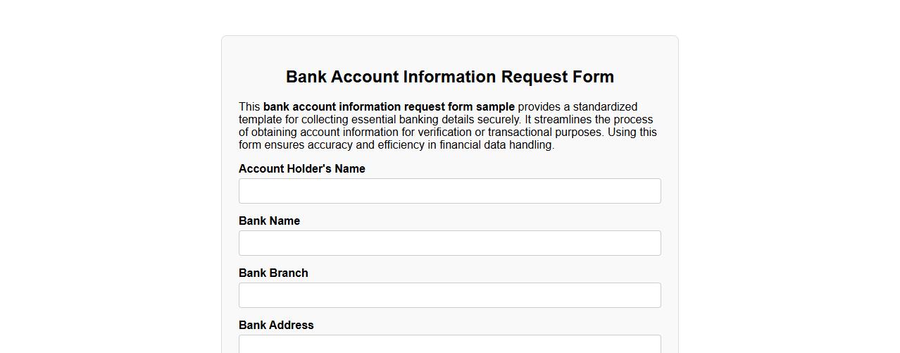 Bank account information request form sample image preview