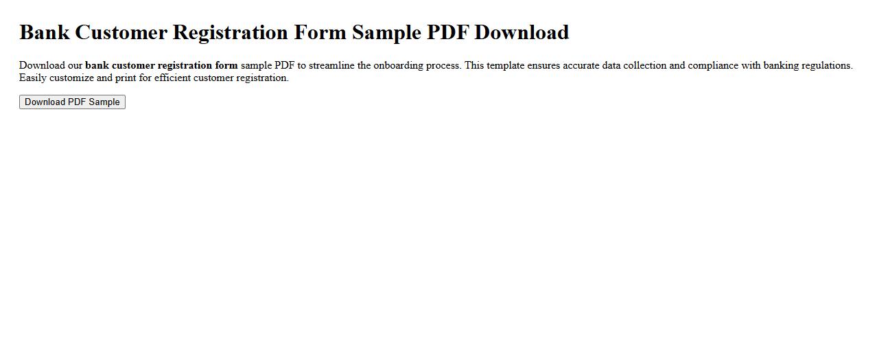 Bank customer registration form sample PDF download image preview