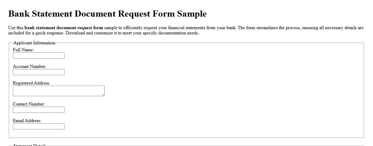 Bank statement document request form sample image preview